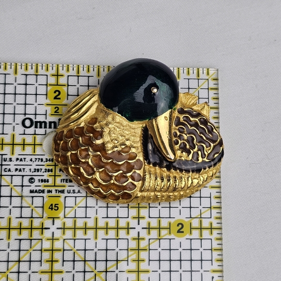 Paquette Gold Tone Textured Figural Enamel Mallard Duck Brooch - Picture 8 of 9